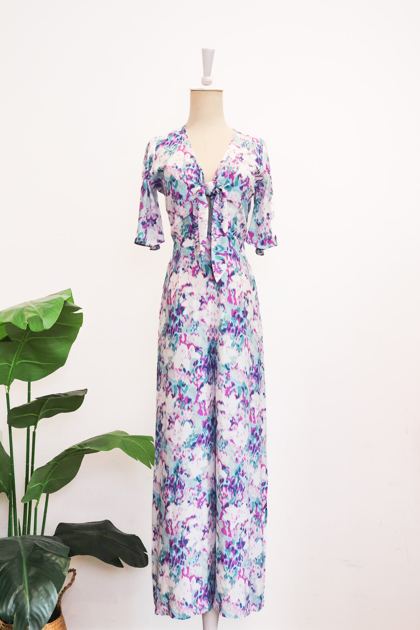 Rory Tie-Front Maxi Jumpsuit - Purple Ikat