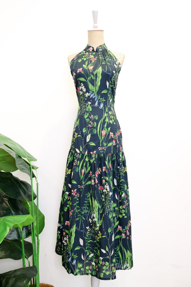 Lush Halter Maxi Dress - Navy Botanical