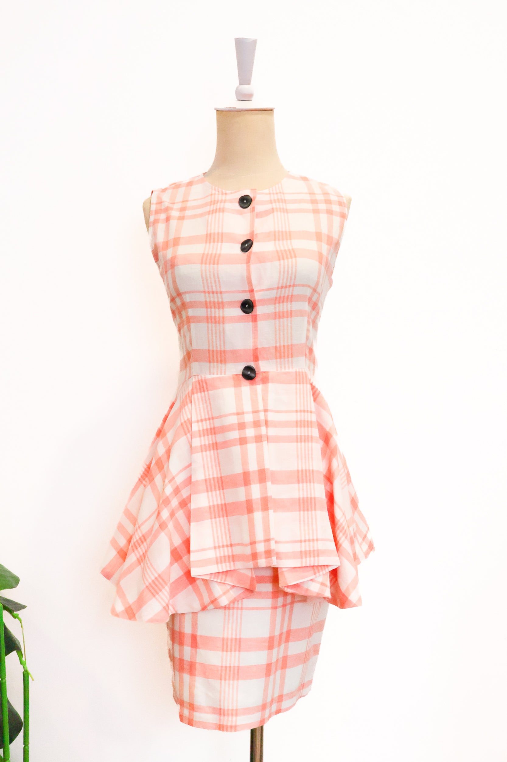 Ellen Peplum Skirt Set - Blush Gingham / Green Floral