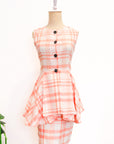 Ellen Peplum Skirt Set - Blush Gingham / Green Floral