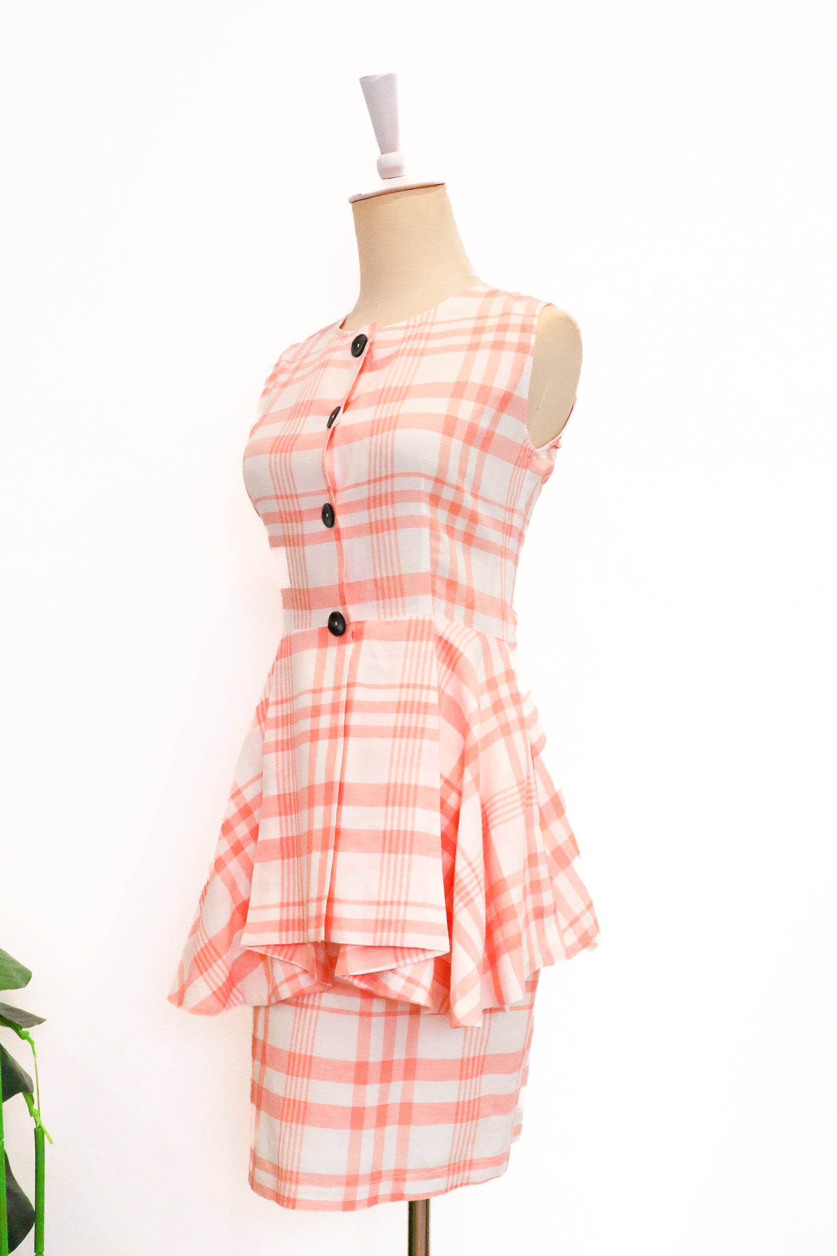 Ellen Peplum Skirt Set - Blush Gingham / Green Floral