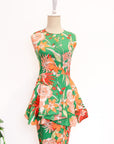 Ellen Peplum Skirt Set - Blush Gingham / Green Floral