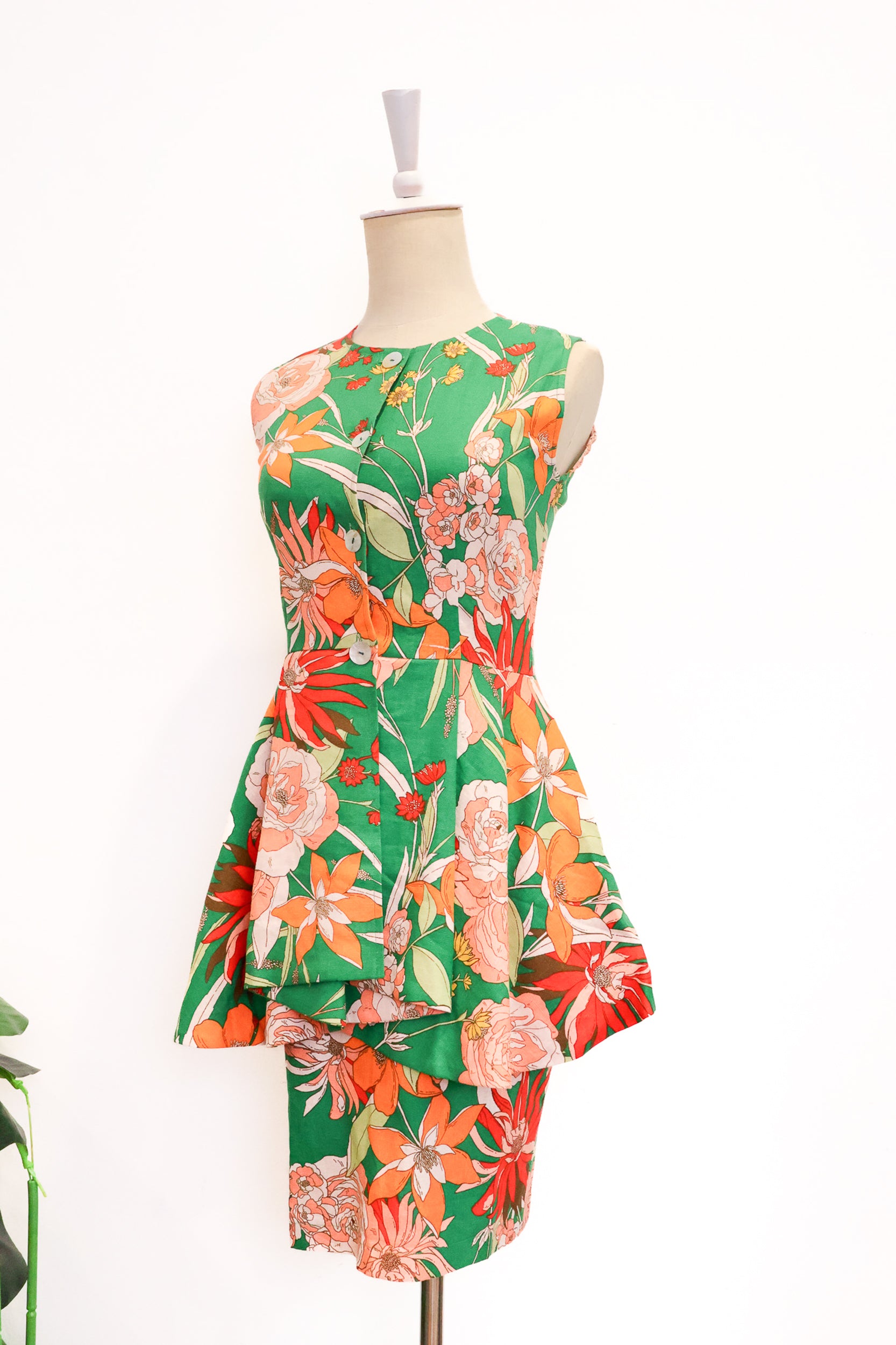Ellen Peplum Skirt Set - Blush Gingham / Green Floral