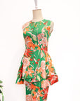 Ellen Peplum Skirt Set - Blush Gingham / Green Floral