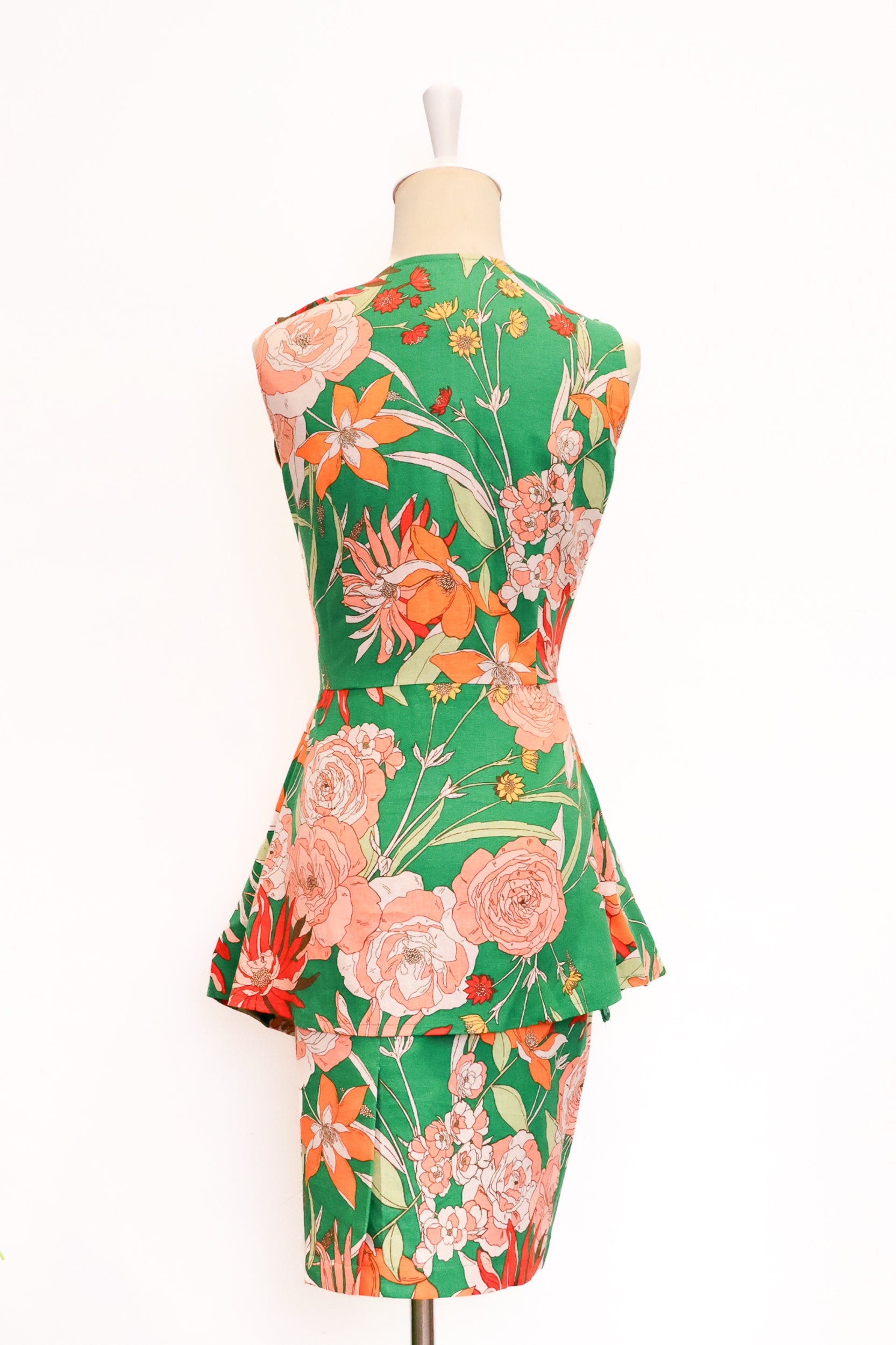 Ellen Peplum Skirt Set - Blush Gingham / Green Floral