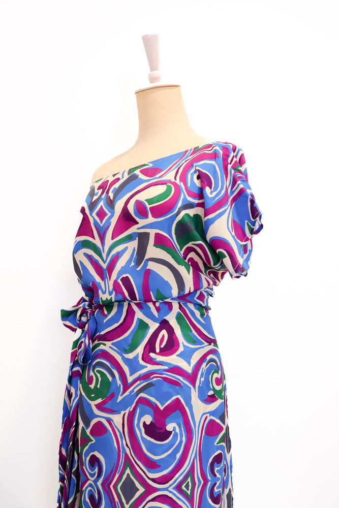 Helio Wrap Dress - Purple Abstract