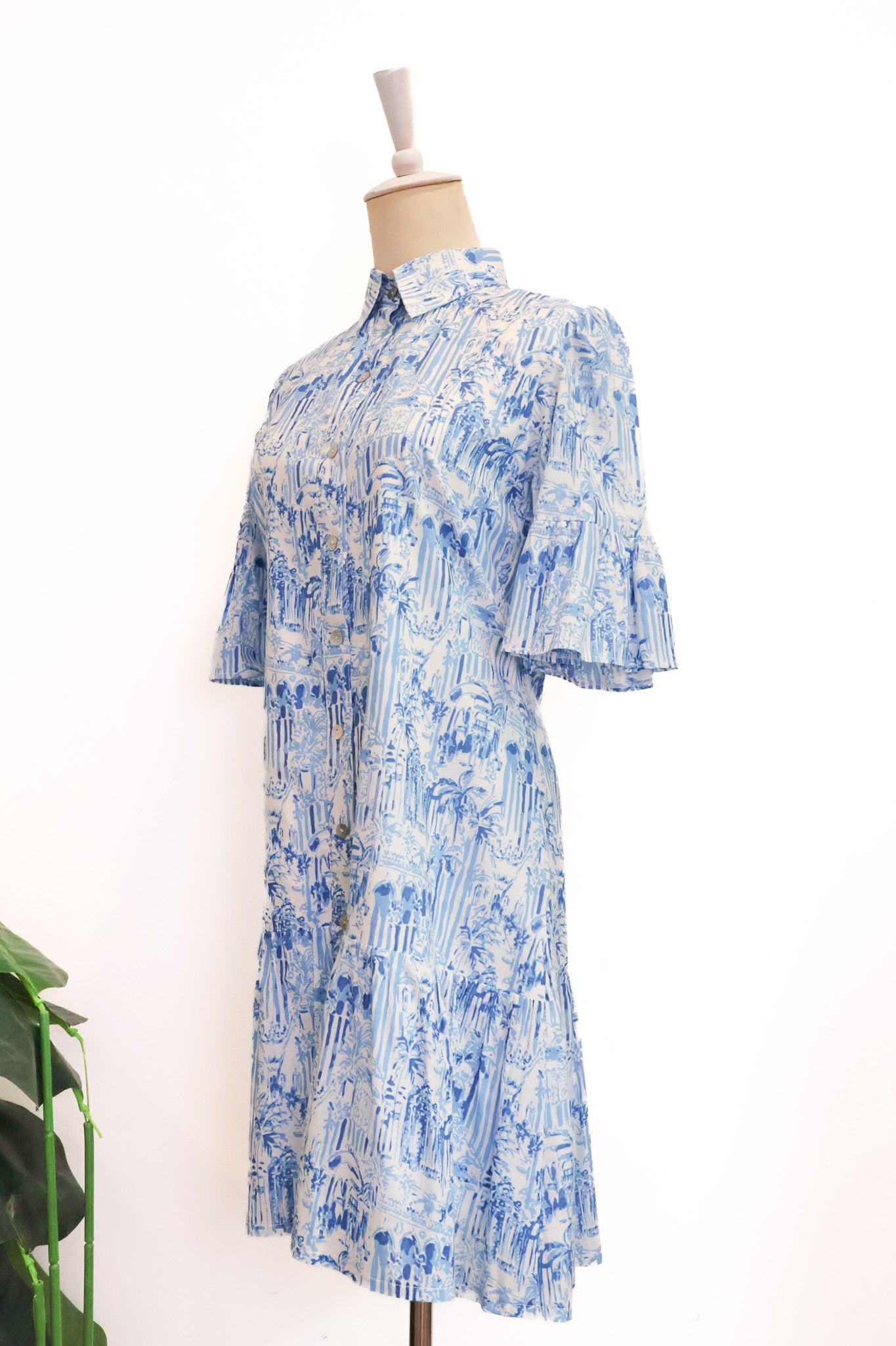 Colette Shirt Dress - Fuchsia Jungle / Watercolour Blues