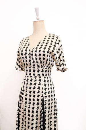 Laurel Godet Maxi Dress - Houndstooth