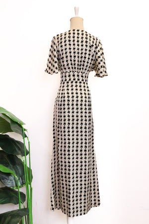 Laurel Houndstooth Godet Maxi Dress - Black / White