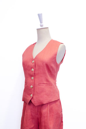 Alexis Tailored Vest and Shorts Set - Dusty Rose /Yellow /House Print