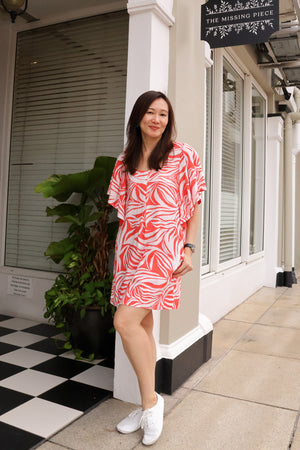 Carmela Flutter Sleeves Dress - Coral Delight