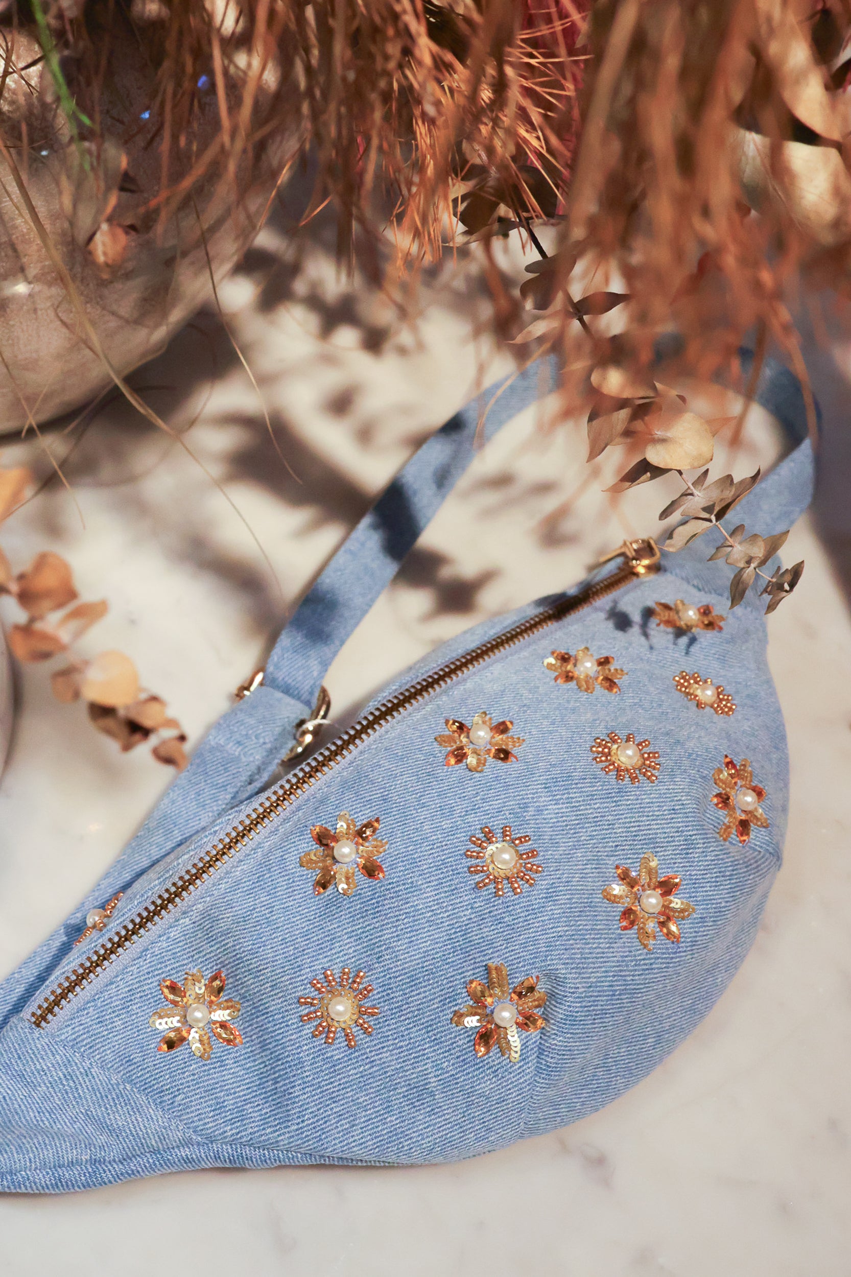 Denim Embellished Bum Bag