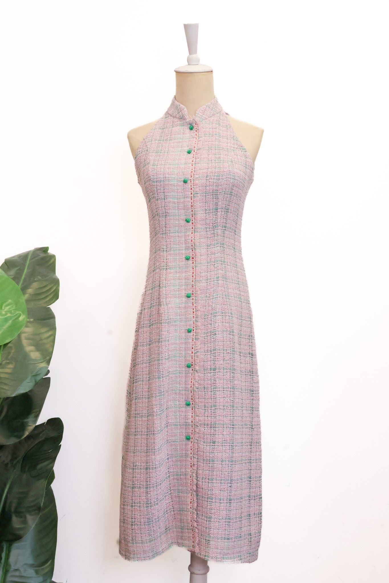 Chelsea Halter Tweed Cheongsam - Pastel