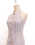Chelsea Halter Tweed Cheongsam - Pastel