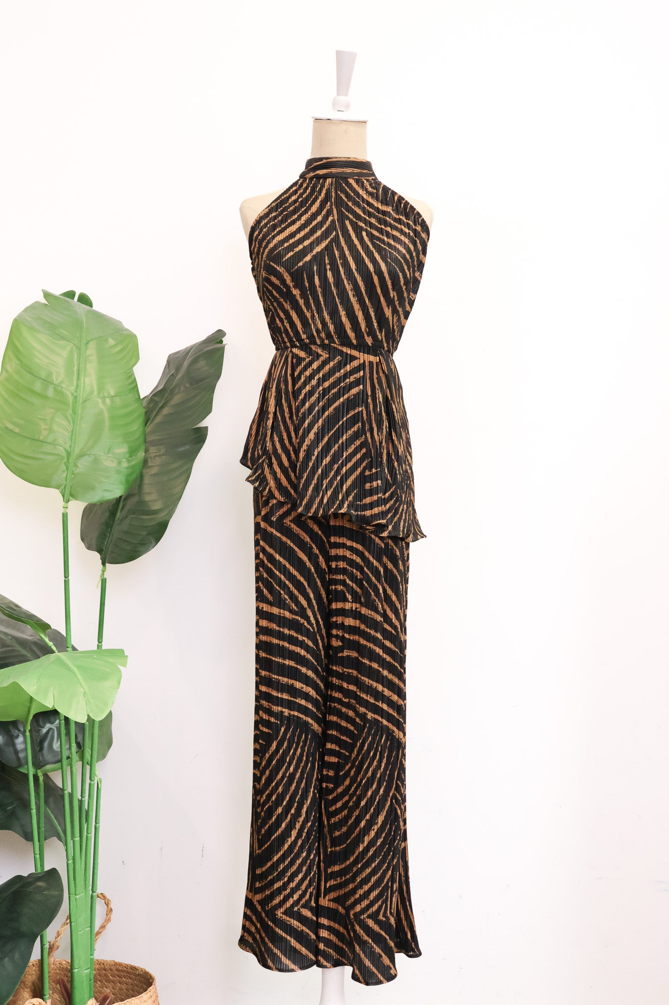 River Peplum Pants Set - Forest Swirl / Bengal Stripe