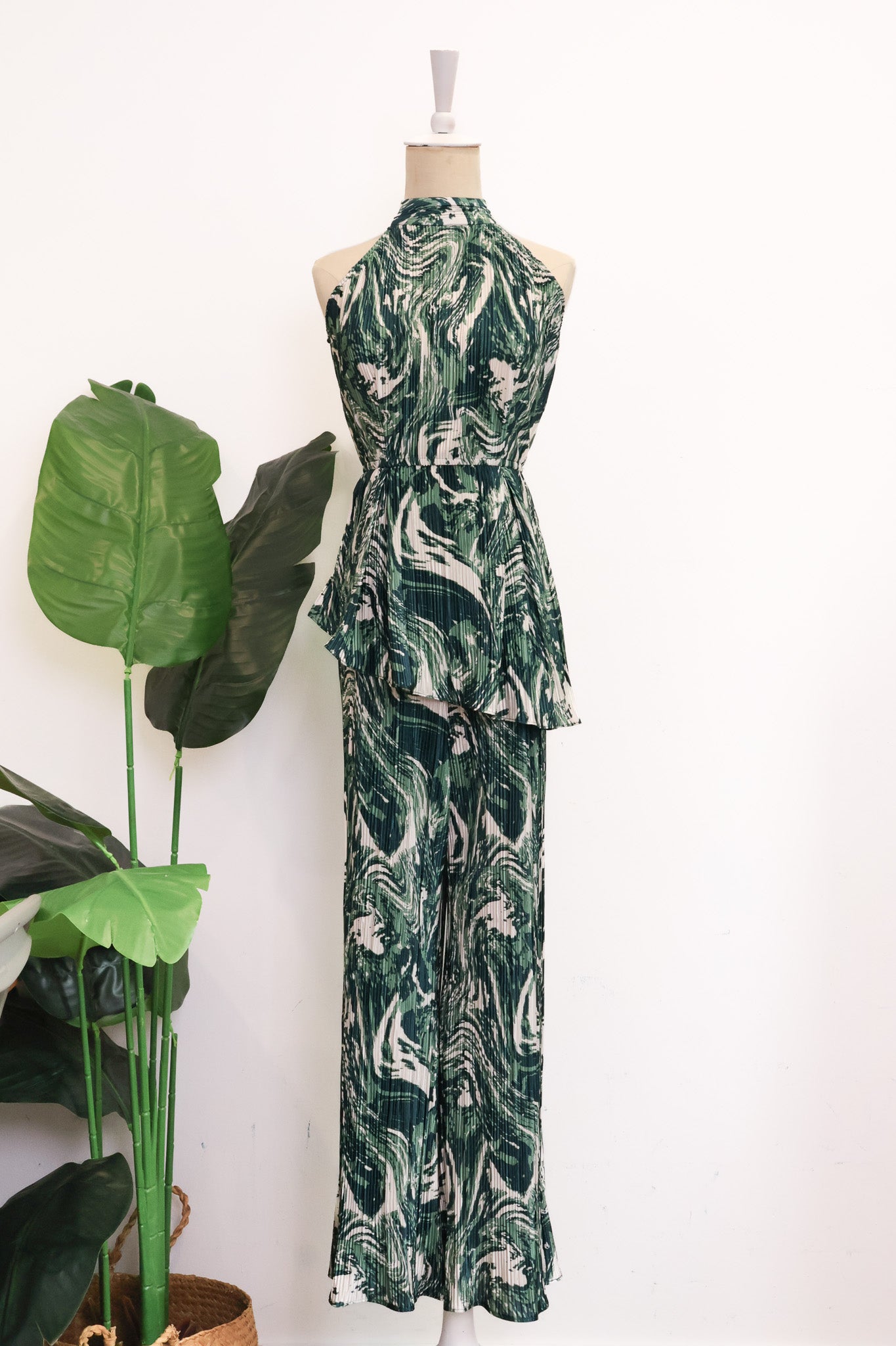 River Peplum Pants Set - Forest Swirl / Bengal Stripe
