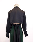 Mia Tie-Back Satin Shirt - Black / Olive Green
