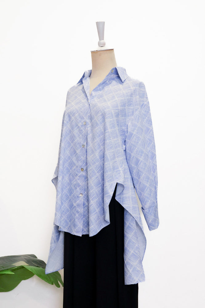 Mia Tie-Back Shirt - Blue Weave / White