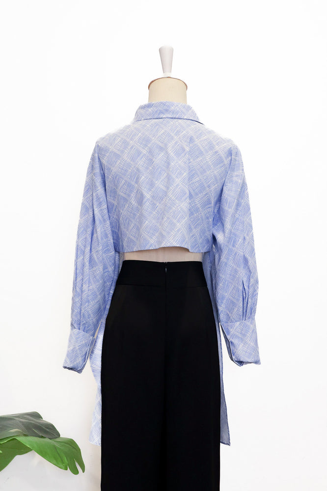 Mia Tie-Back Shirt - Blue Weave / White