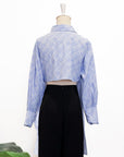 Mia Tie-Back Shirt - Blue Weave / White
