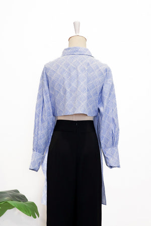 Mia Tie-Back Shirt - Blue Weave / White