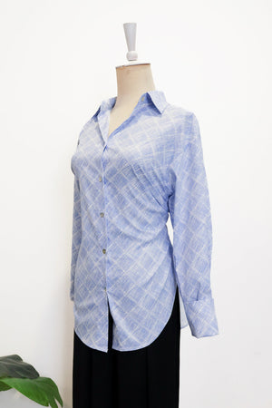 Mia Tie-Back Shirt - Blue Weave / White