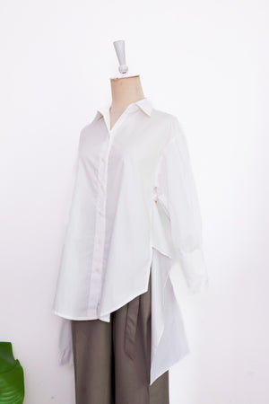 Mia Tie-Back Shirt - Blue Weave / White