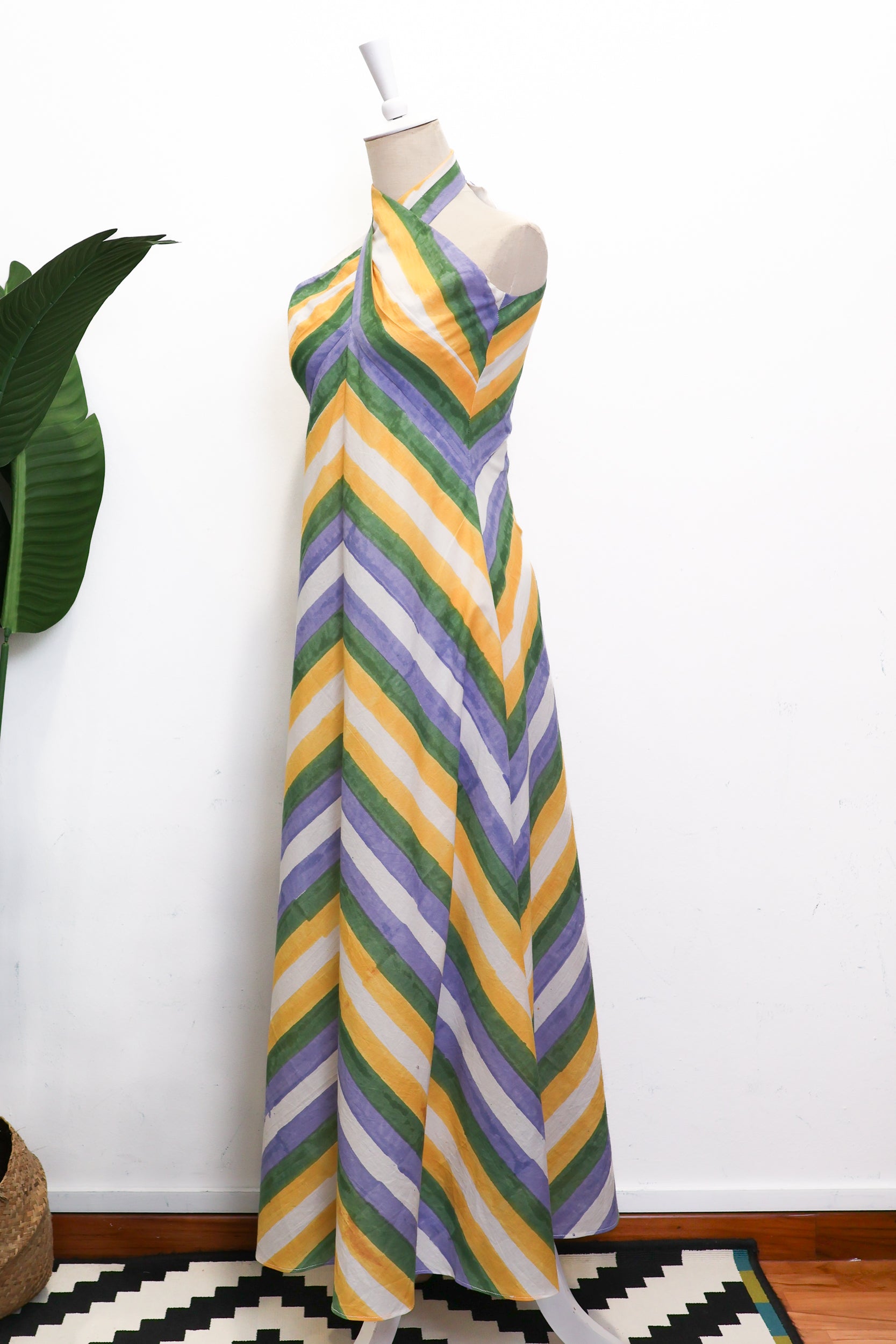 Rhea Halter Maxi Dress - Green-Yellow Paint Strokes / Pink-Yellow Paint Strokes