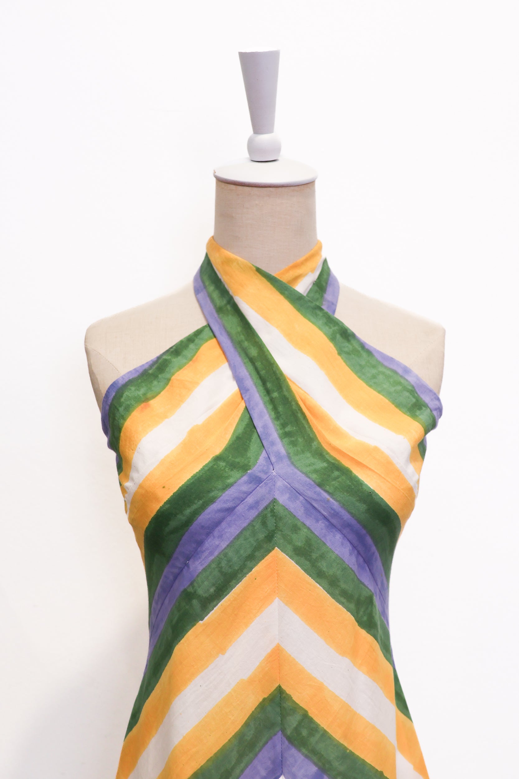 Rhea Halter Maxi Dress - Green-Yellow Paint Strokes / Pink-Yellow Paint Strokes