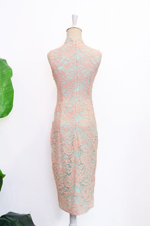 Signature Lace Cheongsam (Knee Length) - Peach ( Pre-order )