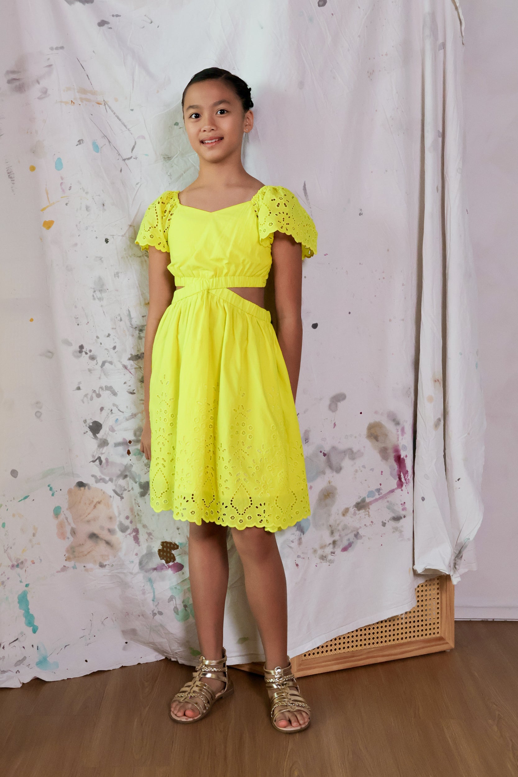 Lil&#39; Nadine Eyelet Cut-Out Dress - Yellow Lace