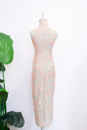 Signature Lace Cheongsam (Midi) - Fuchsia / Peach / Navy ( Pre-order )