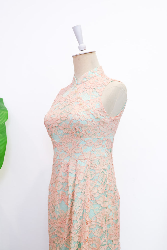 Signature Lace Cheongsam (Midi) - Fuchsia / Peach / Navy ( Pre-order )