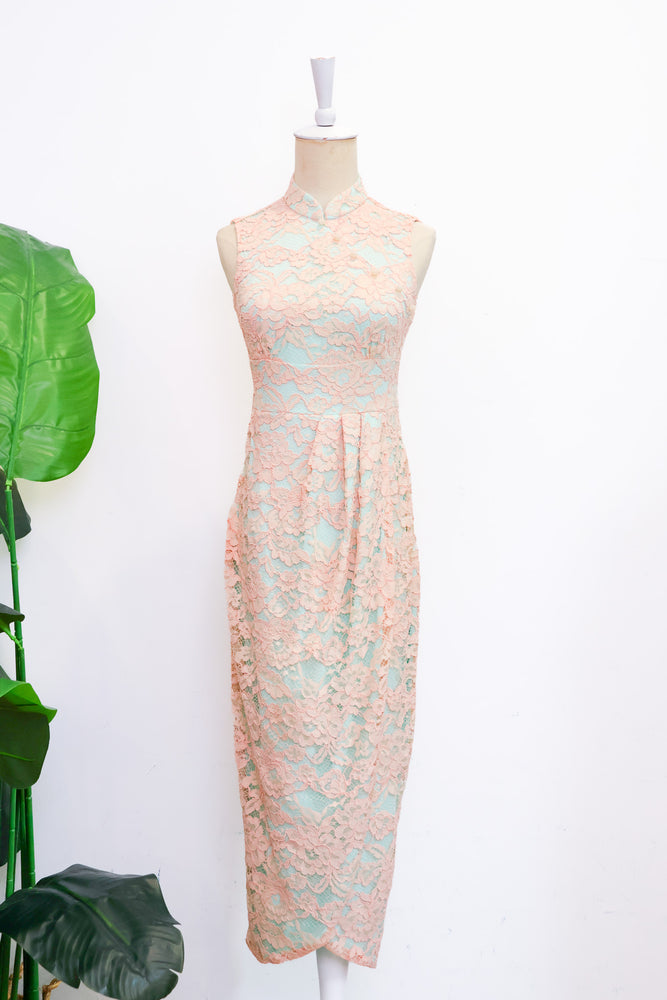 Signature Lace Cheongsam (Midi) - Fuchsia / Peach / Navy ( Pre-order )