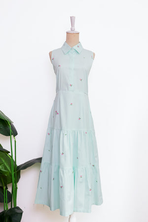 Elora Convertible Cut-Out Shirt Dress - Mint Daisy / Emerald