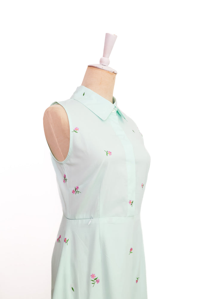 Elora Convertible Cut-Out Shirt Dress - Mint Daisy / Emerald