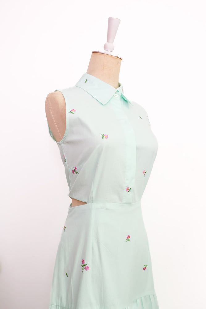 Elora Convertible Cut-Out Shirt Dress - Mint Daisy / Emerald