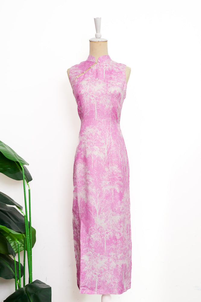 Ava Fitted Midi Cheongsam - Lilac Forest