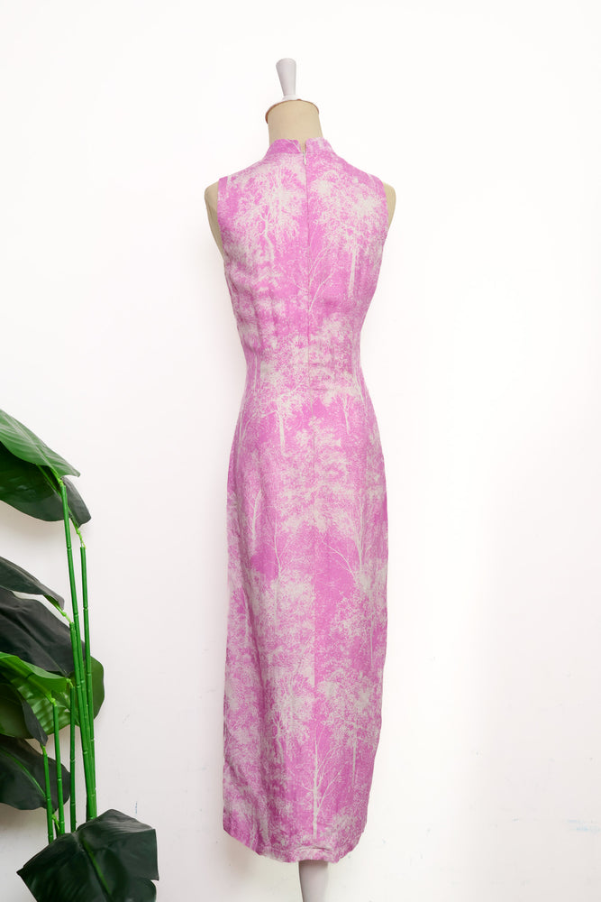 Ava Fitted Midi Cheongsam - Lilac Forest