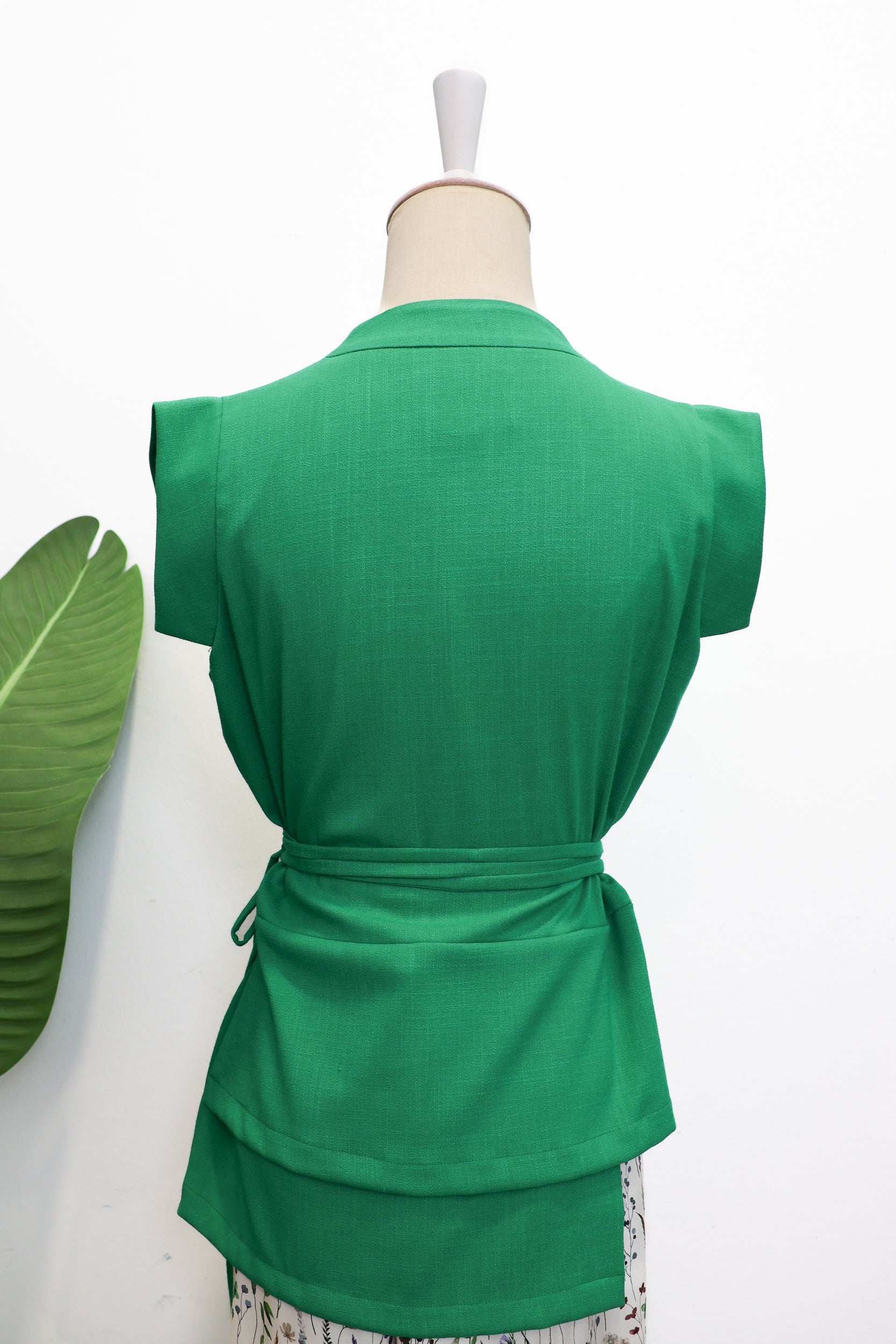 Athena Wrap Top - Emerald / Off-White