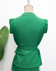 Athena Wrap Top - Emerald / Off-White