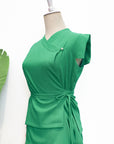 Athena Wrap Top - Emerald / Off-White