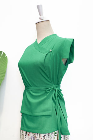Athena Wrap Top - Emerald / Off-White (Pre-order)