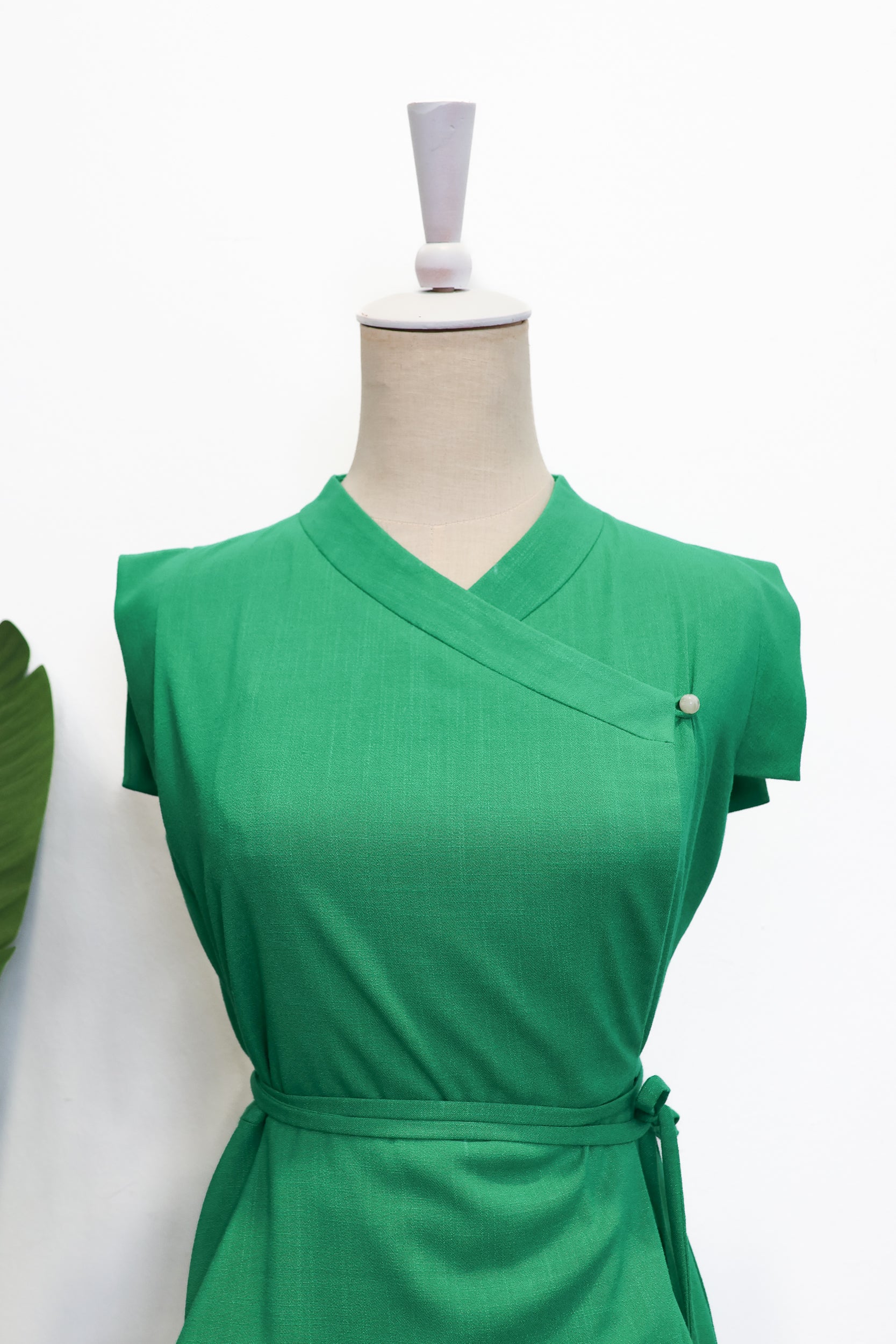 Athena Wrap Top - Emerald / Off-White