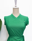 Athena Wrap Top - Emerald / Off-White