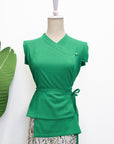 Athena Wrap Top - Emerald / Off-White