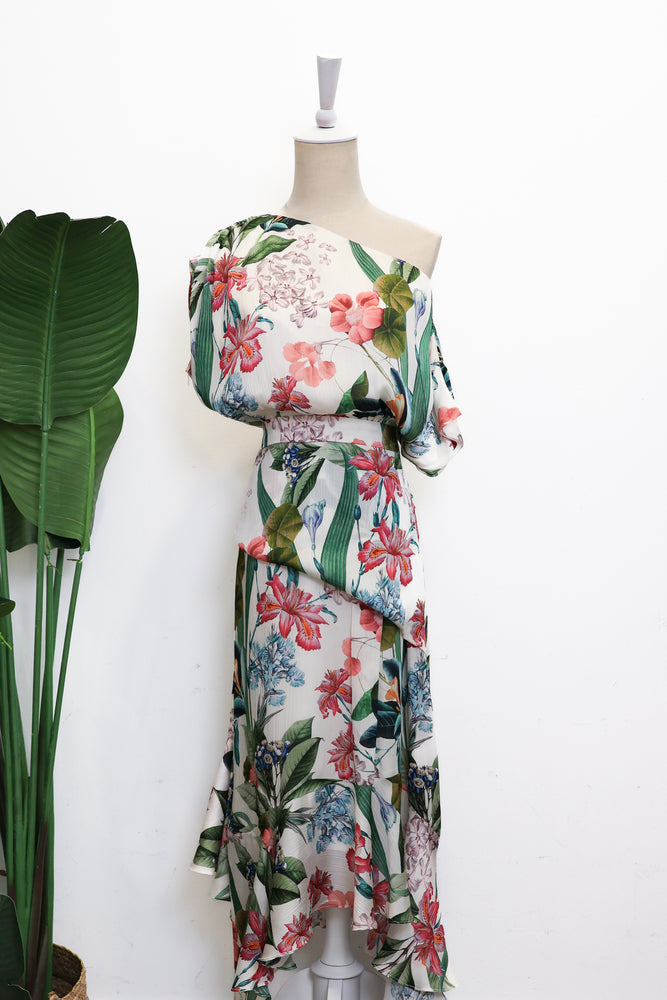 Valencia Asymmetrical Dress - Coral / Tropical