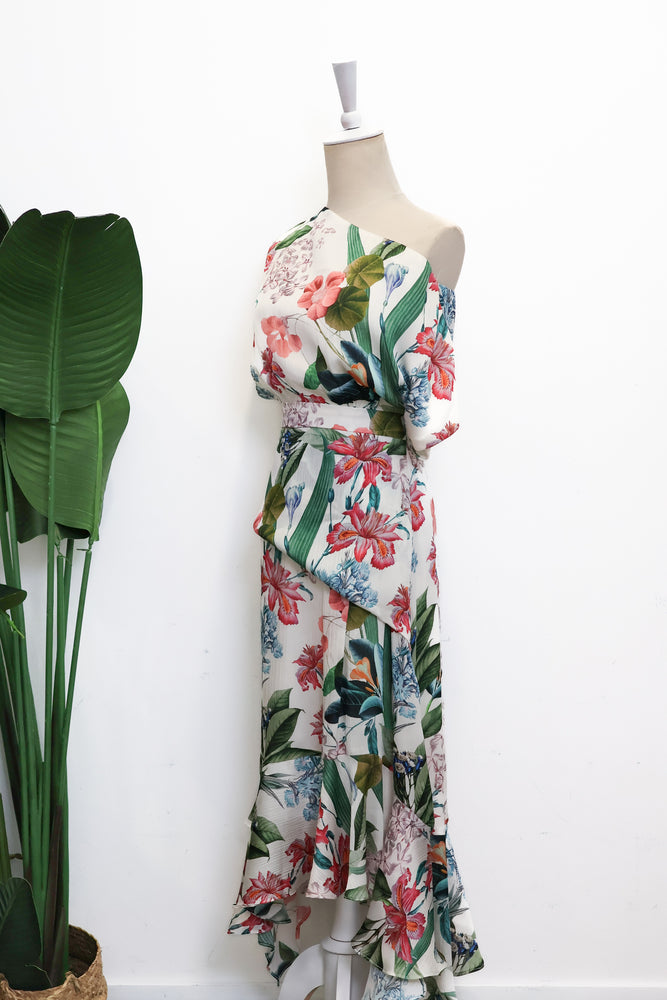 Valencia Asymmetrical Dress - Coral / Tropical