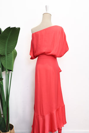 Valencia Asymmetrical Dress - Coral / Tropical