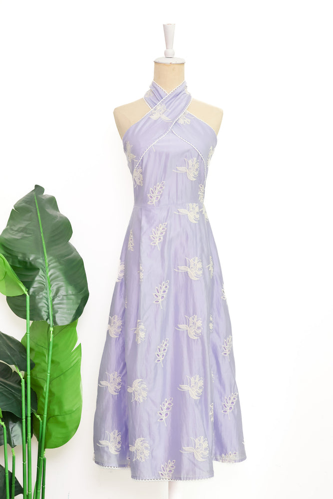 Rhea Halter Dress - Lilac Embroidery (BACKORDER)